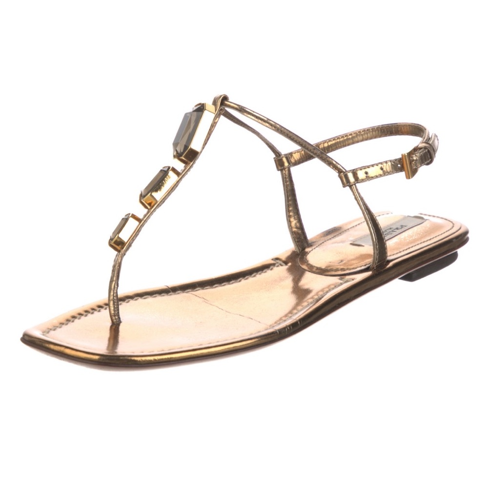 PRADA Bronze Metallic Jeweled Sandals